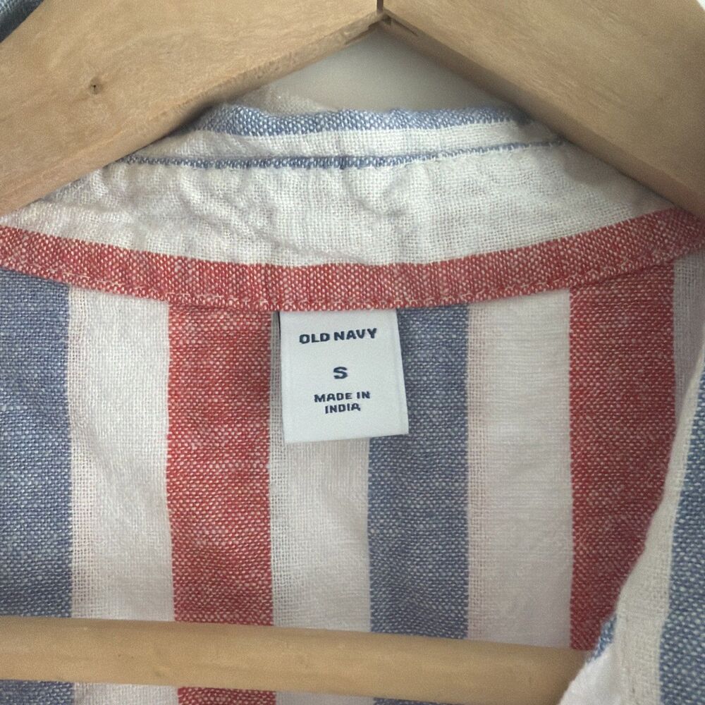 Old Navy Shirt Dress Women’s Small Linen Blend Stripe Beach 4th July Belted NWT - Picture 3 of 7